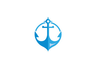 blue anchor for boat and yacht logo Design
