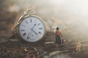 conceptual image of a small business woman running against the clock