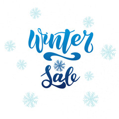 Winter shopping sale flyer template with lettering. Trendy cute background. Poster, card, label, banner design.