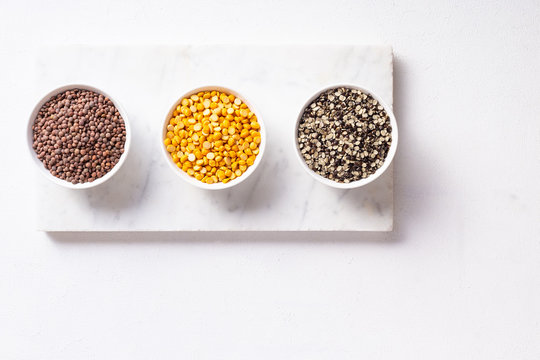 Raw Pulses Or Lentils - Sabut Masoor, Chana, Urad - Horizontal Image