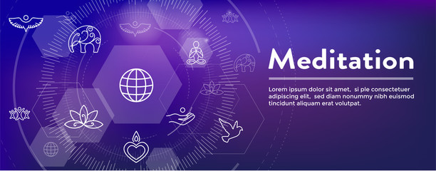 Naklejka premium Zen Meditation Mandala Design Symbol Concept with Swirly Yoga Embellishments Web Header Banner
