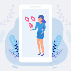 Girl hold likes icons, concept of social media vector illustration, can use for web, ui, poster and landing page.