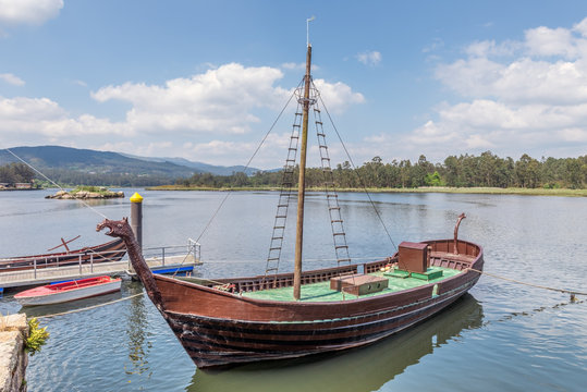 viking ship at the pier, replica