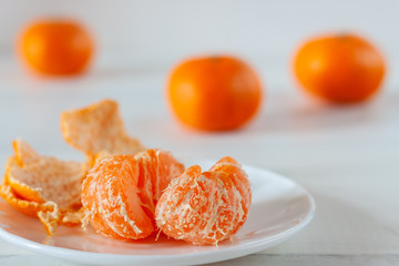 tangerines in a white plate on a white background