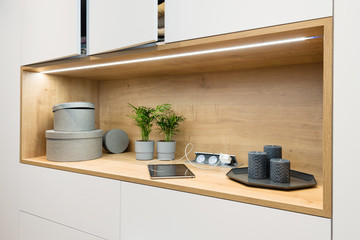 Detail of white wooden closet