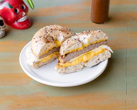 Breakfast Sandwich On Everything Bagel