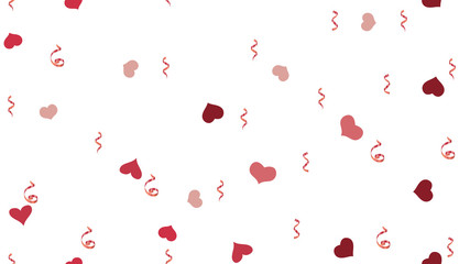 Fototapeta na wymiar Romantic Pattern of Hearts and Serpentine. The foundation of packaging, textiles, wallpaper, banner, printing. Vector Seamless Pattern on a White fond. Flying Red confetti.