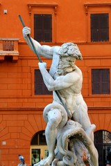 Obraz premium Fountain of Neptune, Piazza Navona, rome, italy, statue, sculpture, monument, architecture, square, art, history, 