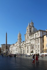 Fototapeta na wymiar Piazza Navona, rome, italy, square, ancient, Fountain of the four Rivers, Egyptian obelisk, Baroque, architecture, church, cathedral, building, old, religion, landmark, history, 