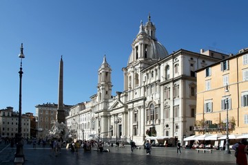 Fototapeta na wymiar Piazza Navona, rome, italy, square, ancient, Fountain of the four Rivers, Egyptian obelisk, Baroque, architecture, church, cathedral, building, old, religion, landmark, history, 