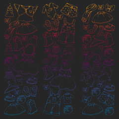 Children clothing and fashion. Dress, skirt, shorts. scarf, trousers for boys and girls. Kids fashion. Summer, winter, spring, autumn sale.