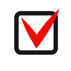 Red check mark in a box. Vector icon