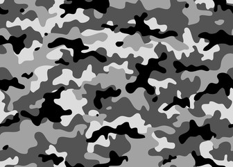 Black and white camouflage repeats seamless. Masking camo. Classic clothing print. Vector monochrome seamless pattern - 240773379