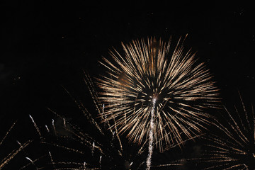 Capital city view of fireworks.