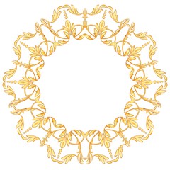 Round golden baroque frame isolated on white