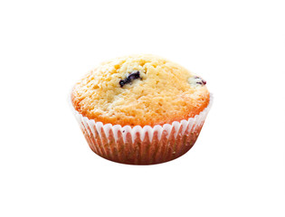 Homemade muffin with blueberries isolated on white background with clipping path