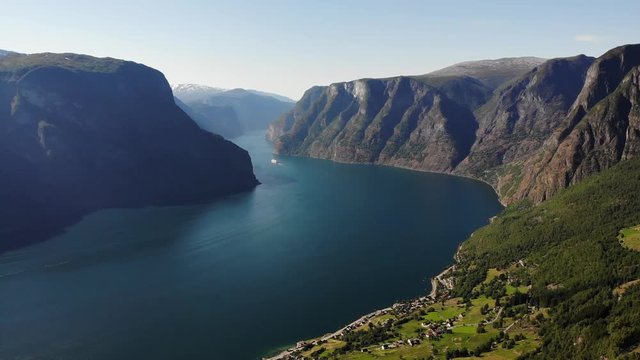 Aurlandsfjord fjord landscape, Norway Scandinavia. National tourist route Aurlandsfjellet