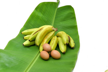 Green bananas and fresh leaves