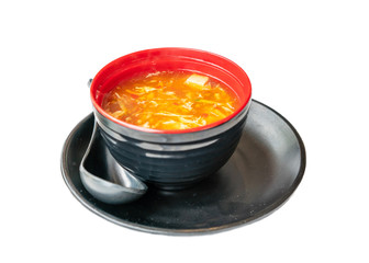Hot and Sour Soup on white background
