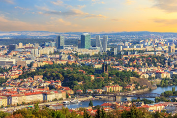 Prague Old Town and business district, aerial view