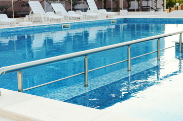 swimming pool with blue water ready to use