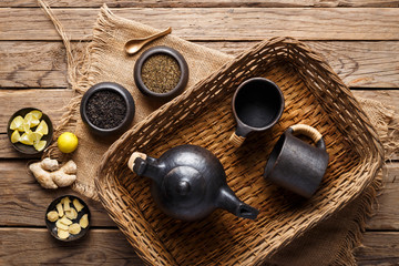 Herbal Tea Ingredients - Tea Leaves, Ginger and Lemon