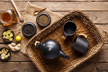 Herbal Tea Ingredients - Tea Leaves, Honey, Ginger and Lemon