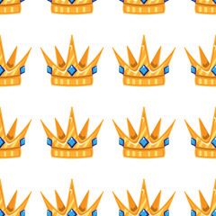 Vector illustration. Seamless pattern of crowns. Gold Crowns with gems.