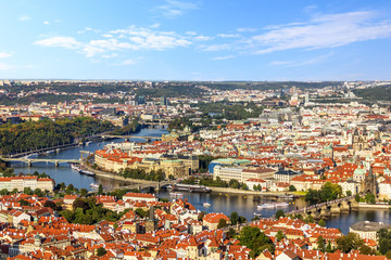 Naklejka na ściany i meble Prague bridges over the Vltava, Lesser Town and Old Town view