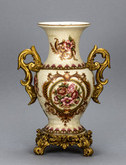 porcelain vase on gray background