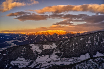 Sunrise over Dolomite mountain range