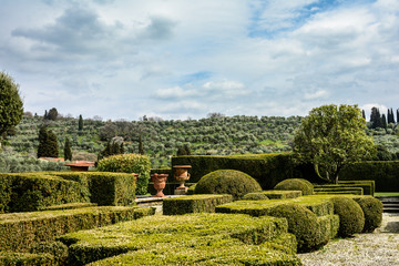 Villa Gamberaia with a lake and gardens in the town of Settignano. Tuscany