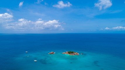 Aerial view of beautiful St. Pierre Island at Seychelles. Top view from drone