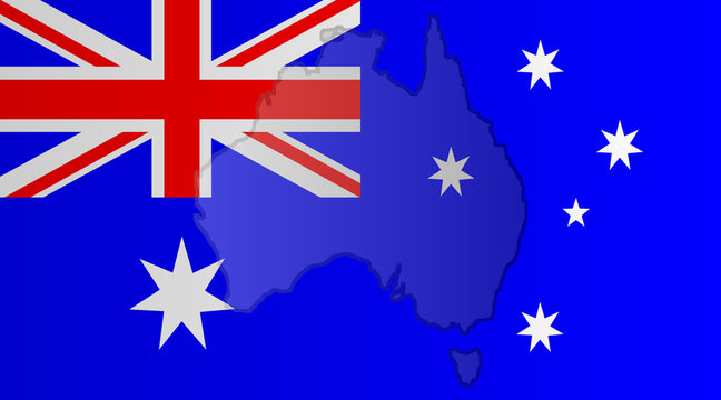 Illustration of an Australian flag with a contour of its borders