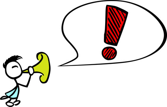 Stick man making an exclamation mark in a speech bubble with a trumpet by jziprian