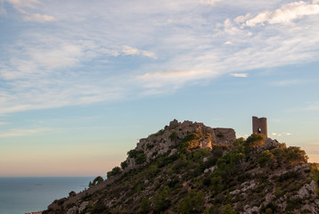 Fototapeta na wymiar Castle and tower of Montornes in Benicasim, Spain