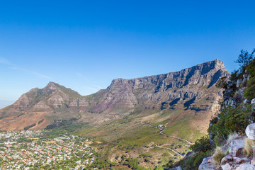 Table Mountain in Cape Town, viewed from Lion's Head trail, with the city below