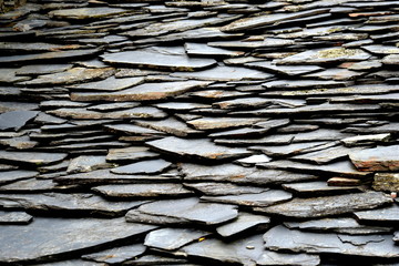 Details of shale roof on a house built from schist in Piodão,  one of Portugal's schist villages in the Aldeias do Xisto.