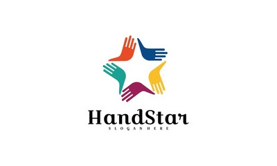 hand logo,hand star logo design template,5 sided colorful star union logo icon template concept with hands for organization company. - Vector