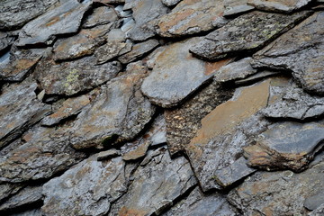 Details of shale roof on a house built from schist in Piodão,  one of Portugal's schist villages in the Aldeias do Xisto.