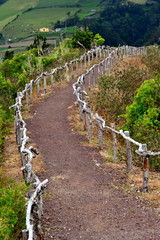 Fototapeta na wymiar Mountain landscape with hiking trail Village of Agua, Sao Miguel Island, Azores