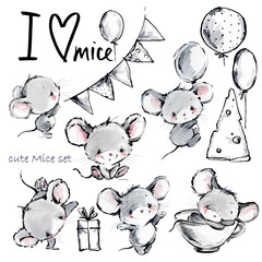 cartoon mice. Cute mouse illustration set