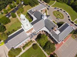 Newton City Hall aerial view in downtown Newton, Massachusetts, USA.
