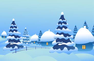 Winter landscape. Village New Year. Christmas. Vector image.