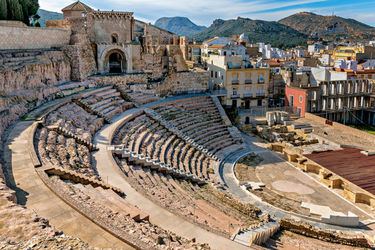 View of historic Roman Theater in Cartagena, Spain