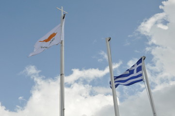 Greece and Cyprus flag on flagpole