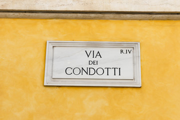Via Dei Condotti Street Sign in Rome, Italy