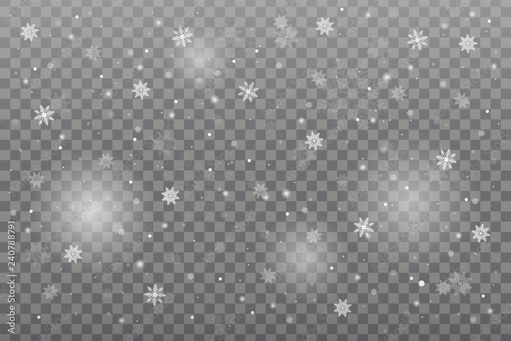 Poster snowfall. falling snow on transparent background. christmas decoration snowflake with transparent ef