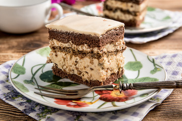 Piece of nutty-coffee cake.