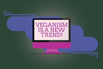 Text sign showing Veganism Is A New Trend. Conceptual photo Healthy food vegan lifestyle fresh dishes diet Mounted Computer Monitor Blank Reflected Screen on Abstract Background
